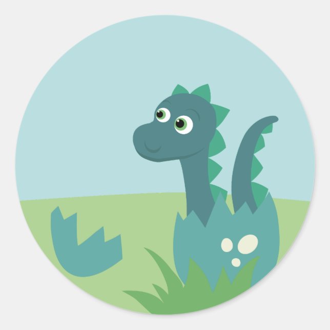 Dinosaur baby in egg sticker. classic round sticker (Front)