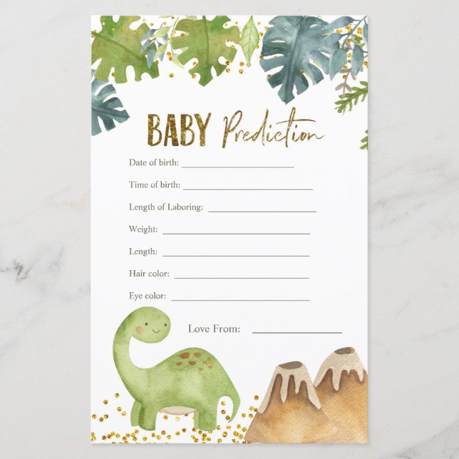 Dinosaur Baby Predictions Card (Front)