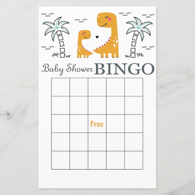 Dinosaur baby shower bingo card,Dino bingo (Front)