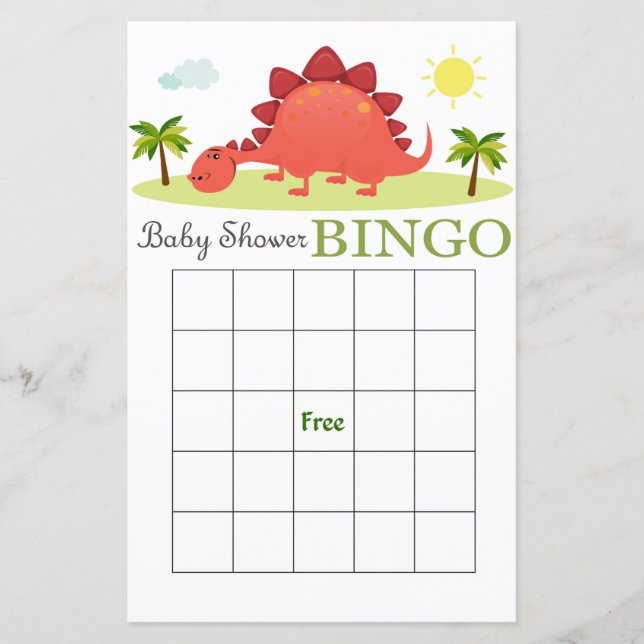 Dinosaur baby shower bingo card,Dino bingo card (Front)