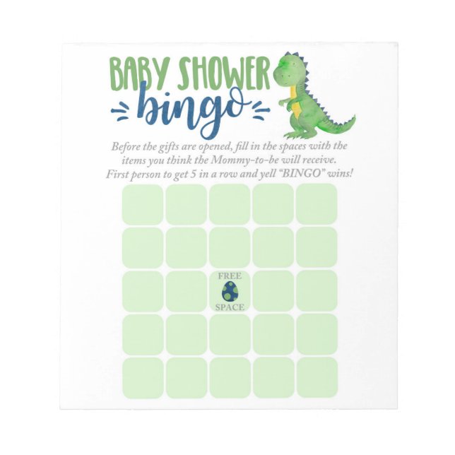Dinosaur Baby Shower Bingo Card Notepad (Front)