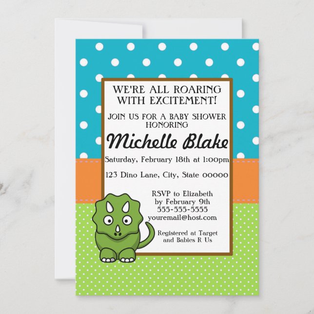 Dinosaur Baby Shower | Blue & Green Invitation (Front)