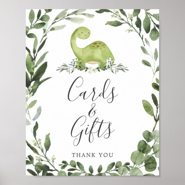 Dinosaur Baby Shower Cards and Gifts Sign (Front)