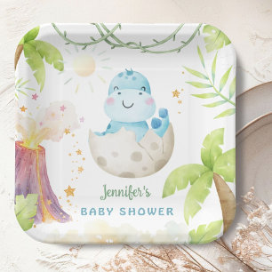 Dinosaur Baby Shower Cute Dino Boy  Paper Plate