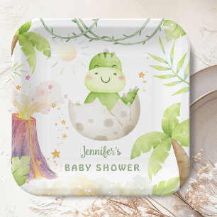 Dinosaur Baby Shower Cute Dino Gender Neutral Paper Plate
