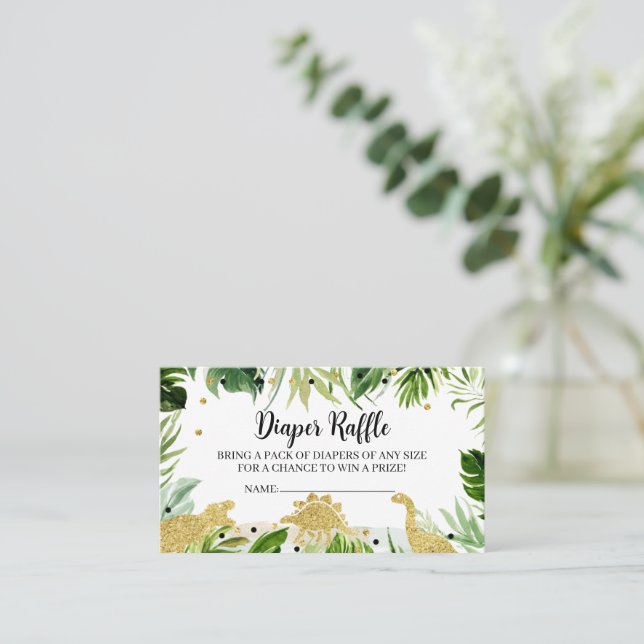 Dinosaur Baby Shower Diaper Raffle Business Card (Standing Front)