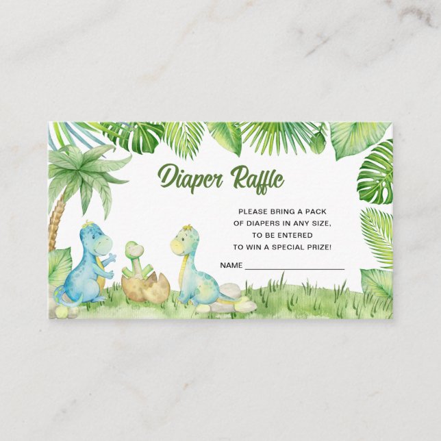 Dinosaur Baby Shower Diaper Raffle Enclosure Card (Front)