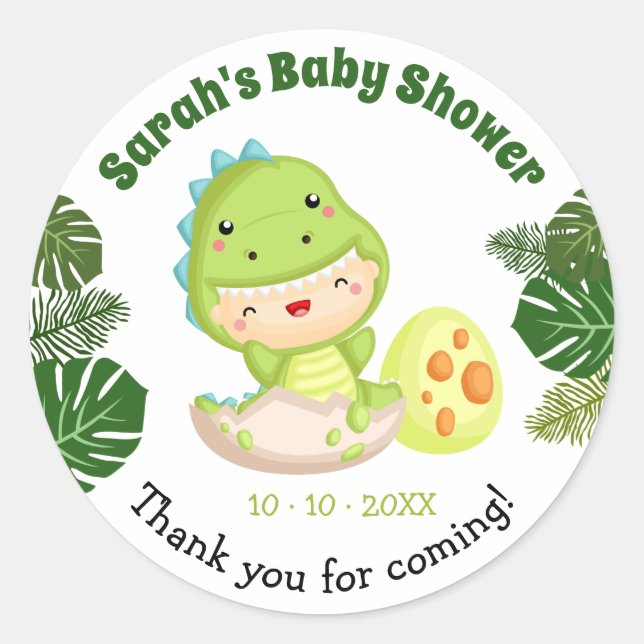 Dinosaur Baby Shower Favour Stickers (Front)