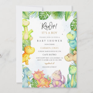 Dinosaur Baby Shower for Boy Green Invitation
