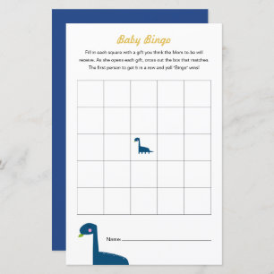 Dinosaur Baby shower Game Bingo Activity
