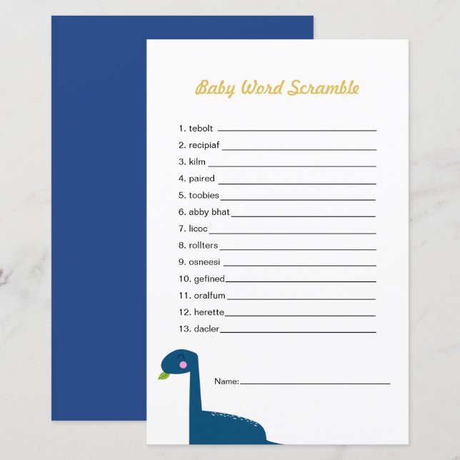 Dinosaur Baby shower Game Word Scramble (Front/Back)