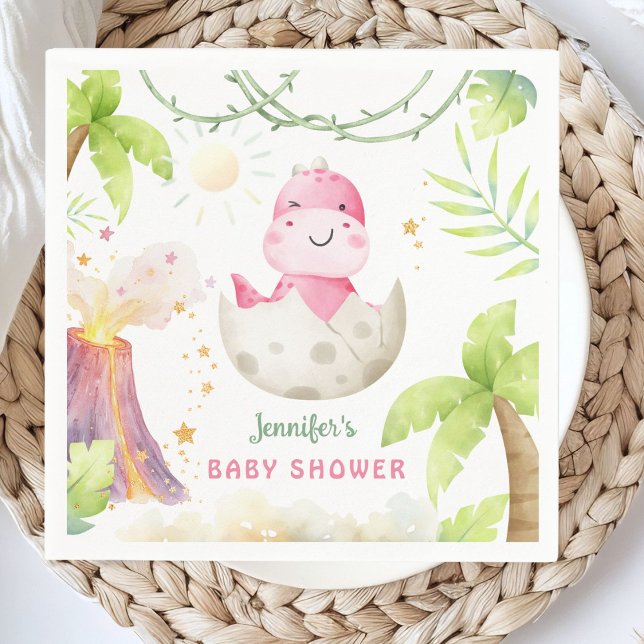 Dinosaur Baby Shower Girl Dino Paper Napkin (Creator Uploaded)