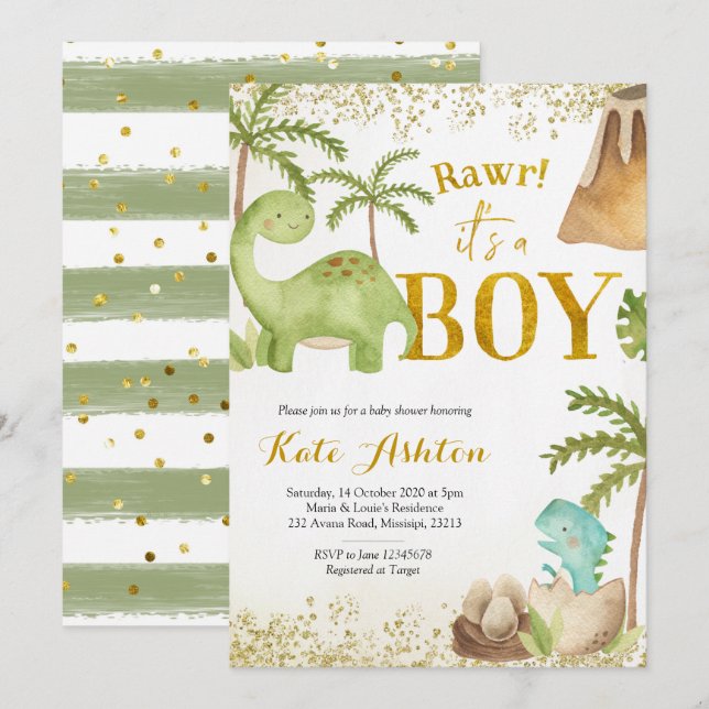 Dinosaur Baby Shower Invitation (Front/Back)