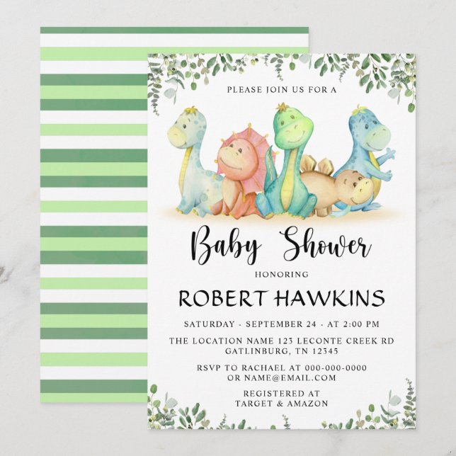 Dinosaur Baby Shower Invitation (Front/Back)