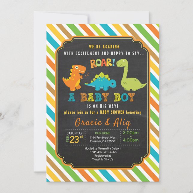 Dinosaur baby shower invitation BOY (Front)
