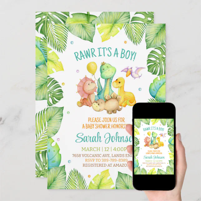 Dinosaur Baby Shower Invitation Boy Zazzle
