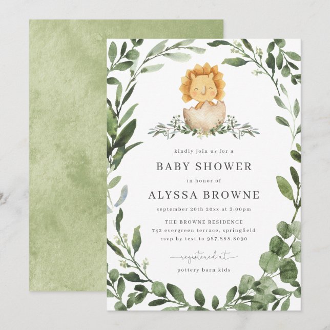 Dinosaur Baby Shower Invitation | Cute Dino Theme (Front/Back)