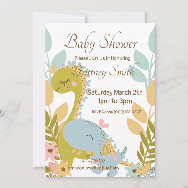 Dinosaur Baby Shower Invitation, Gender Neutral,   Invitation (Front)