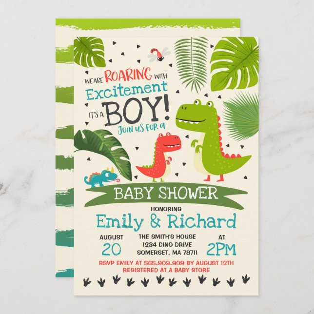 Dinosaur Baby Shower Invitation T-Rex Baby Shower (Front/Back)