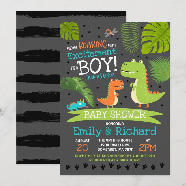 Dinosaur Baby Shower Invitation T-Rex Baby Shower (Front/Back)
