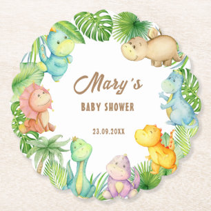 Dinosaur Baby Shower Paper Coaster