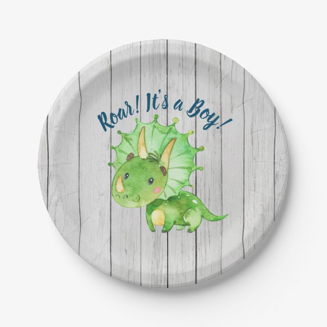 Dinosaur Baby Shower Paper Plate (Front)