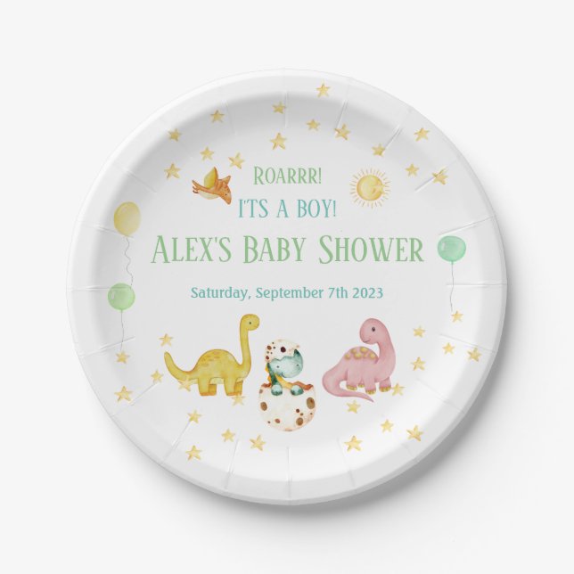 Dinosaur Baby Shower Paper Plate (Front)