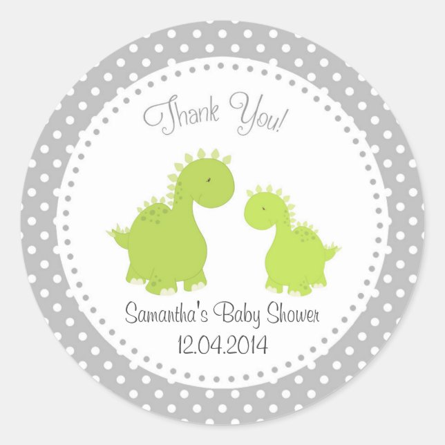 Dinosaur Baby Shower Sticker Green (Front)