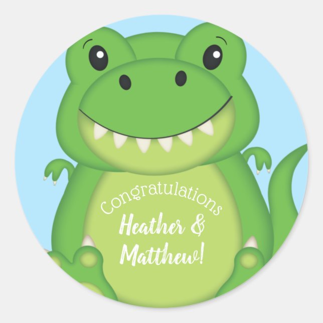 Dinosaur Baby Shower T-Rex Classic Round Sticker (Front)