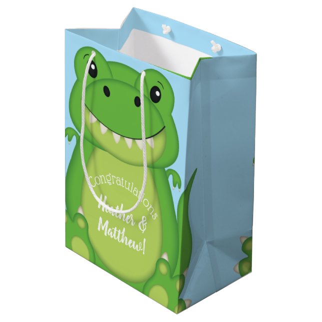 Dinosaur Baby Shower T-Rex Medium Gift Bag (Back Angled)