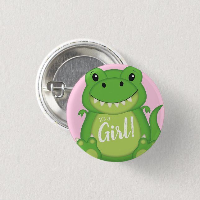 Dinosaur Baby Shower T-Rex Pink Girl 3 Cm Round Badge (Front & Back)