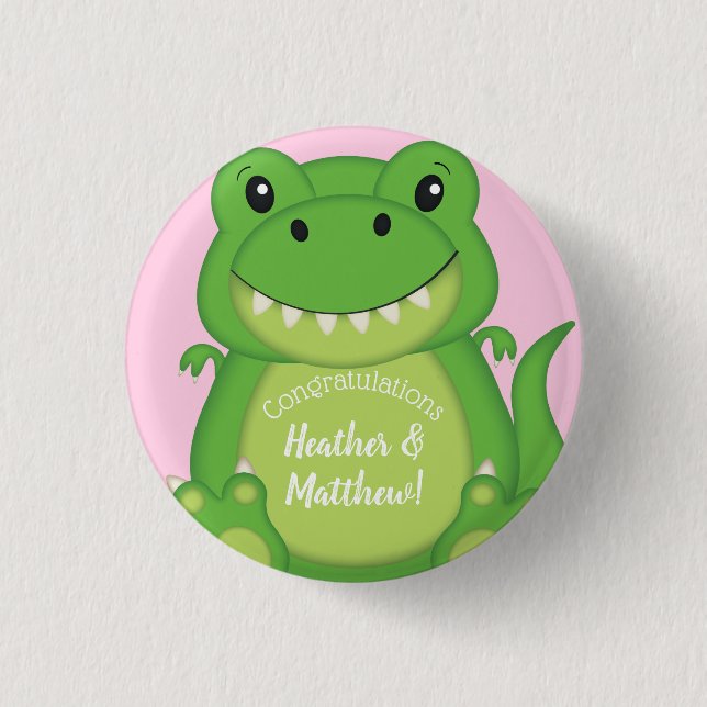 Dinosaur Baby Shower T-Rex Pink Girl 3 Cm Round Badge (Front)