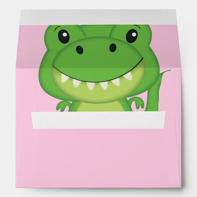 Dinosaur Baby Shower T-Rex Pink Girl Envelope (Back (Bottom))
