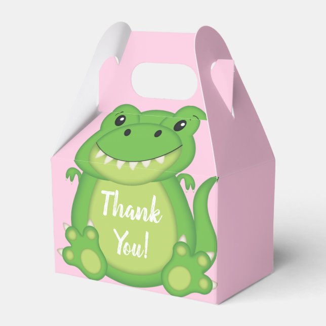 Dinosaur Baby Shower T-Rex Pink Girl Favour Box (Front Side)