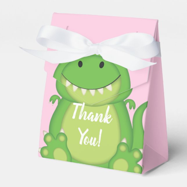 Dinosaur Baby Shower T-Rex Pink Girl Favour Box (Front Side)