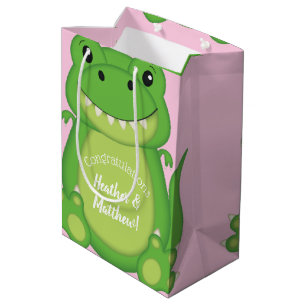 Dinosaur Baby Shower T-Rex Pink Girl Medium Gift Bag