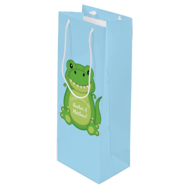 Dinosaur Baby Shower T-Rex Wine Gift Bag (Front Angled)