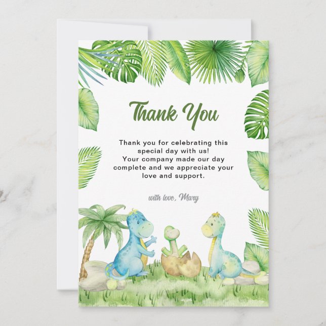 Dinosaur Baby Shower Thank You Card (Front)