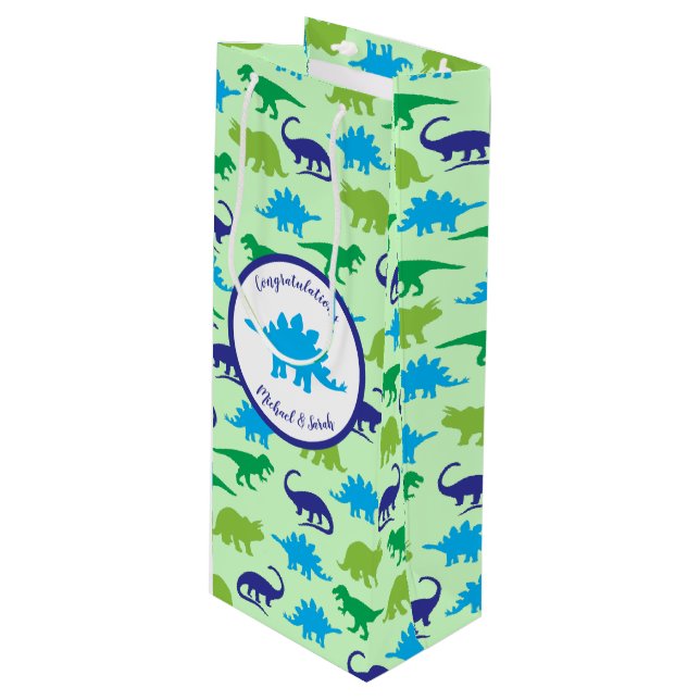 Dinosaur Baby Shower Wine Gift Bag (Front Angled)