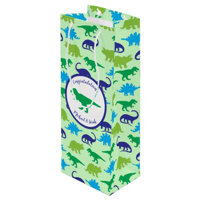 Dinosaur Baby Shower Wine Gift Bag (Back Angled)