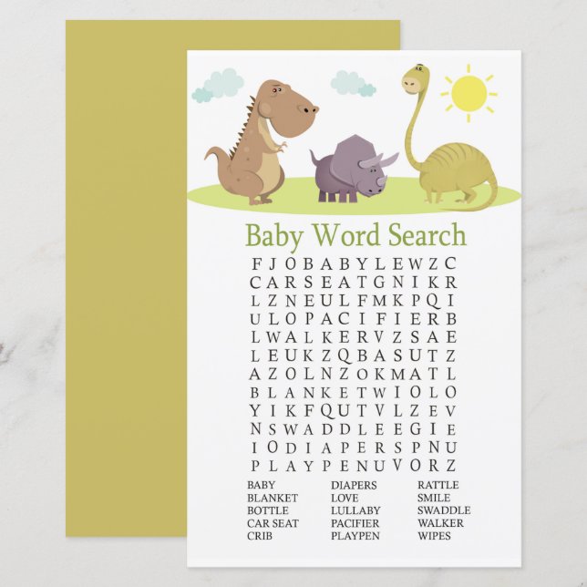 Dinosaur Baby Shower Word Search Game (Front/Back)