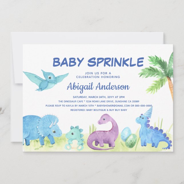 Dinosaur Baby Sprinkle Personalised Invitation (Front)