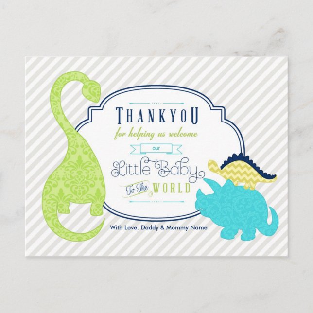 Dinosaur Baby Thank You Postcard (Front)