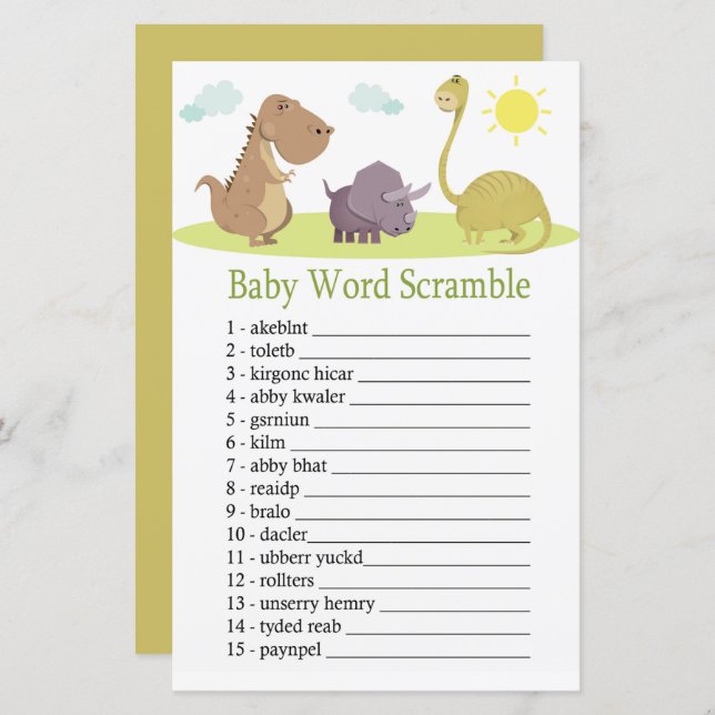 Dinosaur Baby word scramble game (Front/Back)