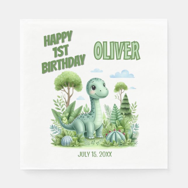 Dinosaur Baby's 1st Birthday Napkin (Front)