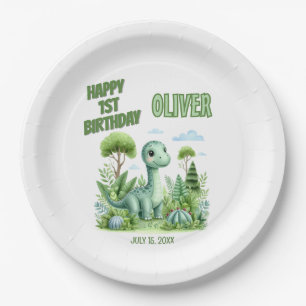 Dinosaur Baby's 1st Birthday Paper Plate