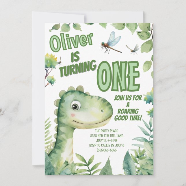 Dinosaur Baby's 1st Birthday Roaring Good Time  Invitation (Front)