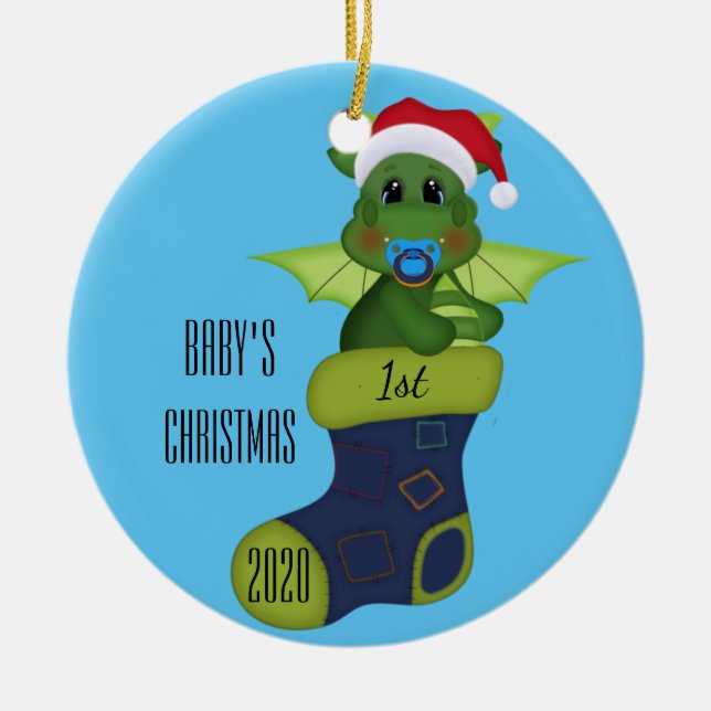 Dinosaur Baby's 1st Christmas Ceramic Tree Decoration (Front)