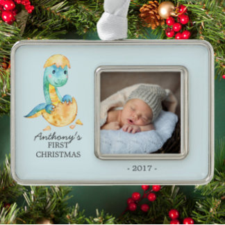 Dinosaur Baby's 1st Christmas Photo Ornament