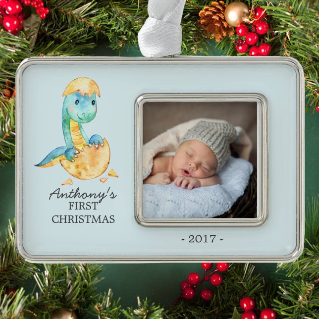 Dinosaur Baby's 1st Christmas Photo Ornament (Creator Uploaded)
